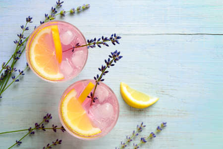 Lavender lemonade, view from aboveの写真素材