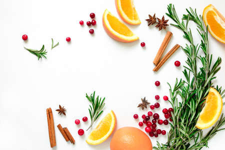 Winter warmer drink recipe concept, punch or mulled wine or Xmas party cocktail ingredients, blank...