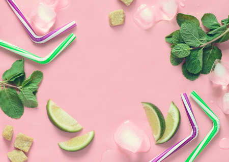 Mojito ingredients, summer beach party concept, view from above, blank space for a textの写真素材