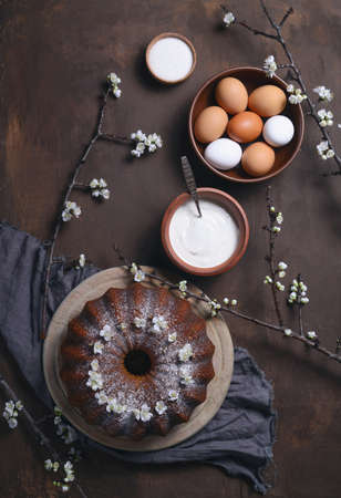 Easter bundt cake recipe concept, view from aboveの写真素材