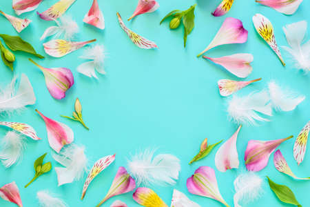 Floral romantic background with a space for a text, view from above