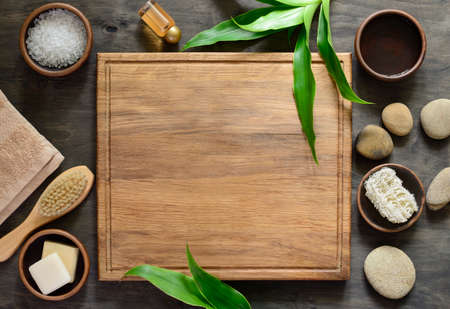 Spa background with a space for a text, view from above, flat layの写真素材