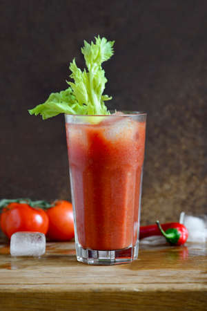 Bloody Mary alcohol cocktail or simple tomato juce in a glassの写真素材