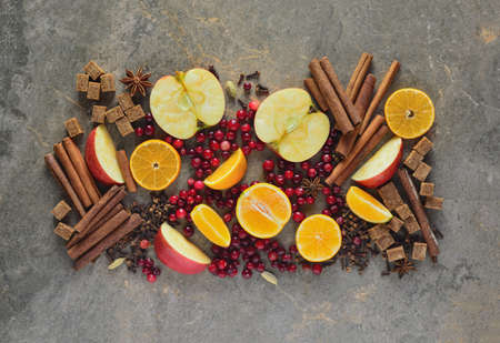 Mulled wine ingredients, view from aboveの写真素材