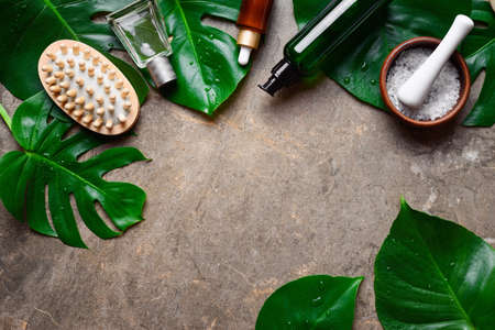 Spa natural products concept, beauty background with a space for a text, flat layの写真素材