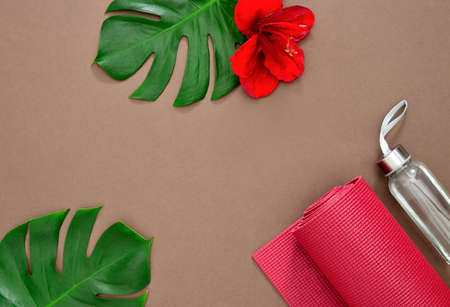 Yoga class concept, background with a blank space for a text, flat lay compositionの写真素材