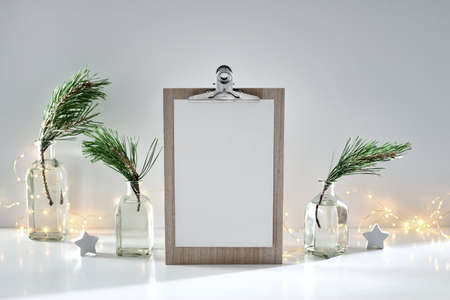 Winter holidays greeting concept, font view, blank space for a textの写真素材