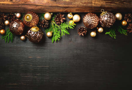Christmas or New Year rustic moody background with blank space for a text, greeting card or invitation template, flat lay compositionの写真素材