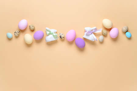 Easter greeting card or celebration banner mock-up, flat lay composition with a space for a greeting...