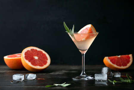 Sage and pink grapefruit blush gimlet, front view, blank space for a textの写真素材