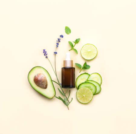Natural cosmetics concept, fresh healing herbs and other natural ingredients for alternative...