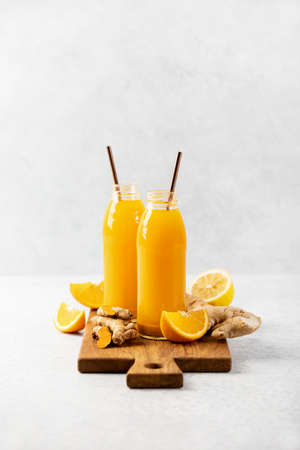 Ginger turmeric shots, healthy healing drink conceptの写真素材