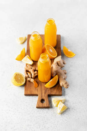 Ginger turmeric shots, healthy healing drink conceptの写真素材