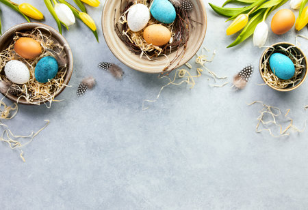 Easter template with traditional decor and space for a greeting textの写真素材