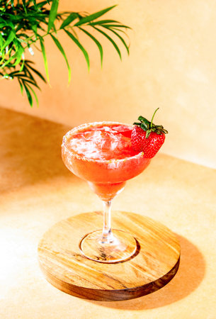 Strawberry Margarita cocktail, summer alcohol drinks recipe conceptの写真素材