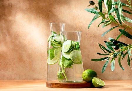 Spa cucumber healthy infused water for rehydration, front viewの写真素材