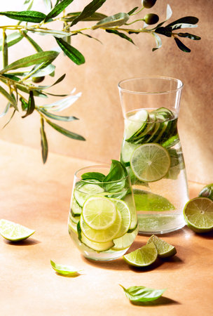 Spa cucumber healthy infused water for rehydrationの写真素材