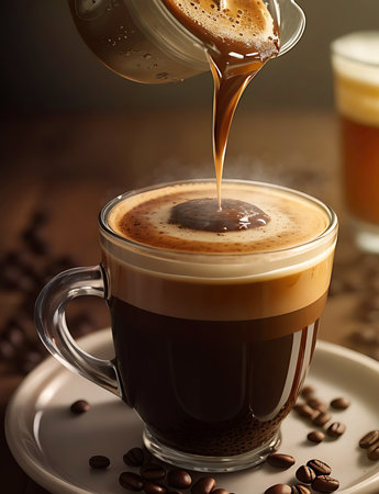 This close-up food photography sticker showcases a steaming cup of coffee in exquisite detail. The rich, aromatic vapor rises from the cup, creating an enticing visual and evoking the comforting scent of freshly brewed coffee.の素材