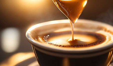 This close-up food photography sticker showcases a steaming cup of coffee in exquisite detail. The rich, aromatic vapor rises from the cup, creating an enticing visual and evoking the comforting scent of freshly brewed coffee.の素材
