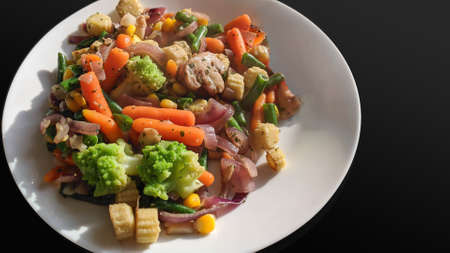 Mushrooms vegetables in a plateの写真素材