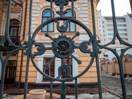 iron forged gate to the courtyard, shuttersの写真素材