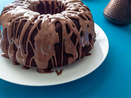 chocolate muffin cake on a plateの写真素材
