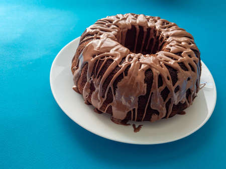 chocolate muffin cake on a plateの写真素材