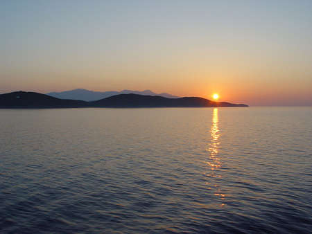 sunset in the boatの写真素材