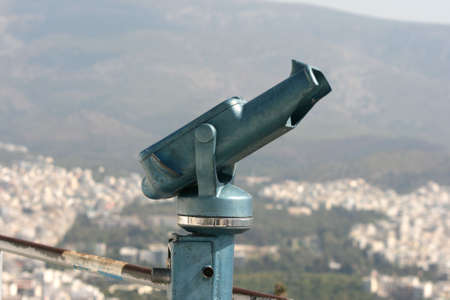 binoculars on lycabetus hill athens greece closeupの写真素材
