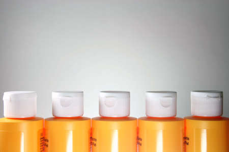 yellow plastic bottles industry conceptsの写真素材