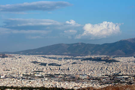 panoramic view of athens greece from aboveの写真素材