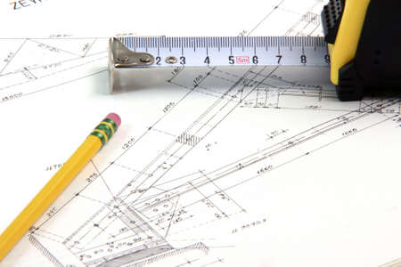 construction designs with pencil and meter tape architecture and building industry