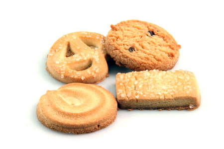 four different biscuits isolated on white background food and cookies concepts