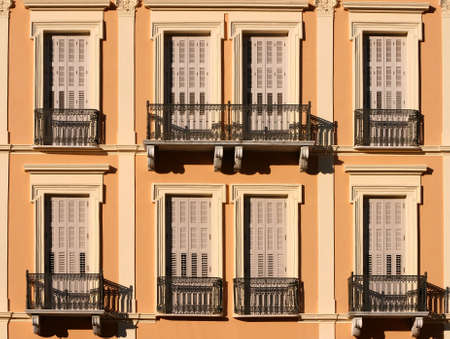 front view of noeclassical building on sunset architecture backgroundsの写真素材