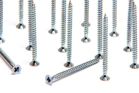 wood screws texture on white background construction industryの写真素材