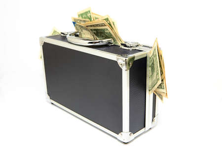 black metalic case closed with money isolated horizontalの写真素材