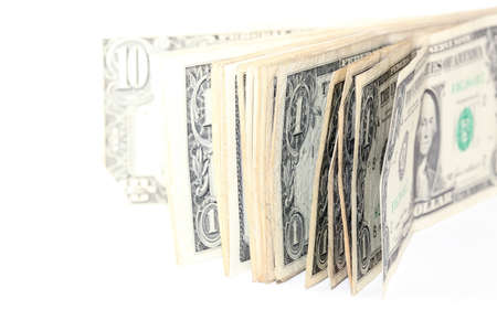 used dollar banknotes isolated on white background