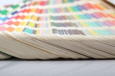 detail from pantone color scale samples with reflection lithography printing  industryの写真素材