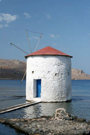 floating water mill in the sea Leros island dodecanese greeceの写真素材