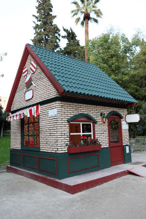 artificial candy house in national park of athens greece for christmas celebrationの写真素材