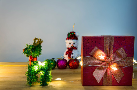 Mary Christmas and happy new year event on wood . Open Warm white lightの写真素材