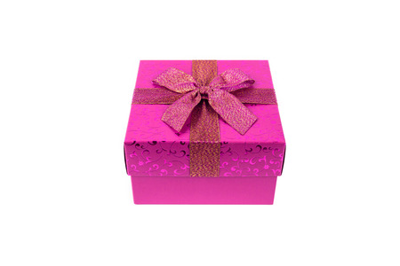 Red gift box isolate on white backgroundの写真素材