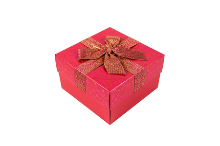 Red gift box isolate on white backgroundの写真素材