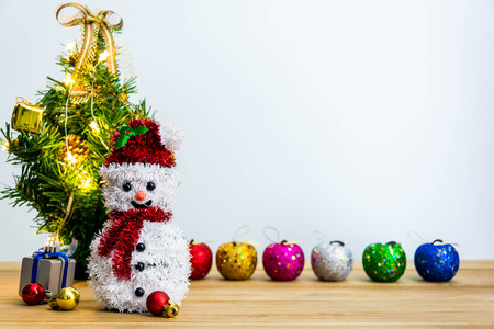 Mary Christmas and happy new year event on woodの写真素材