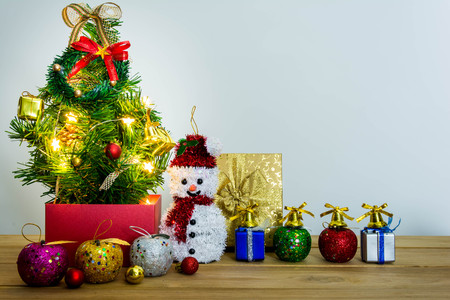 Mary Christmas and happy new year event on woodの写真素材