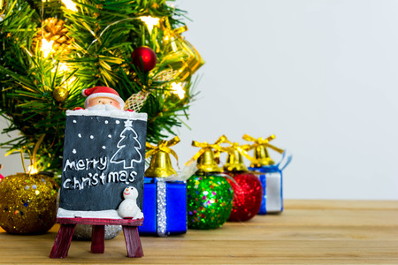 Mary Christmas and happy new year event on woodの写真素材