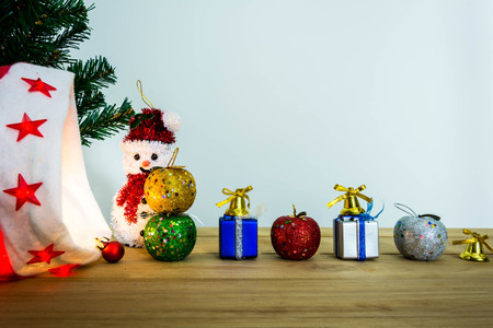 Mary Christmas and happy new year event on woodの写真素材