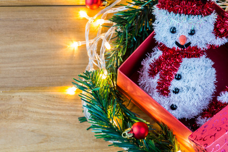 Merry Christmas and happy new year event on woodの写真素材