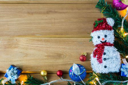 Merry Christmas and happy new year event on woodの写真素材