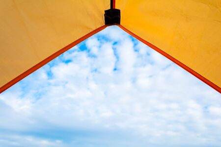 Tent in the forest and sky cloud on holiday